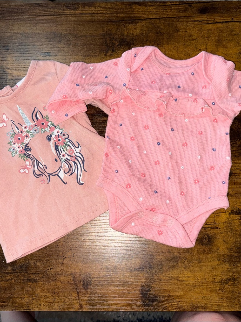 Pink Floral Unicorn Long-Sleeve and onesie, pink, long sleeves